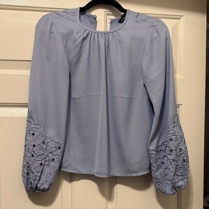Express Sky Blue Blouse with Floral Embroidery